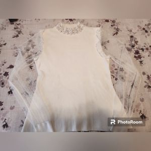 White lace beaded sweater size large
